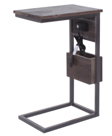 Tech C-Table (Color: Brown, Style: with wood top and wood storage bin below)