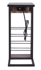 Tech C-Table (Color: Brown, Style: with wood top and tall wire frame storage below)